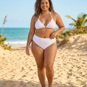 Ribbed Triangle Bikini Set - Light Pink